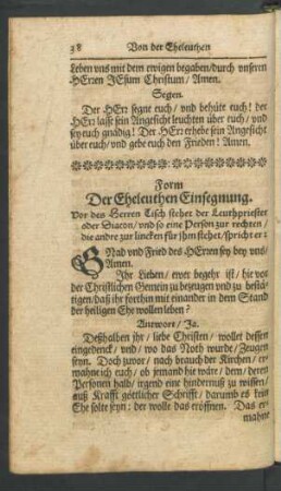 Form der Eheleuthen Einsegnung