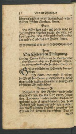 Form der Eheleuthen Einsegnung