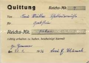 Quittung über 7,- RM für einen Grabstein