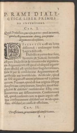 Cap. I. Quid Dialectice, quae eius partes: quid inventio, quid Argumentum: deniq[ue] quae primae argumenti divisiones.