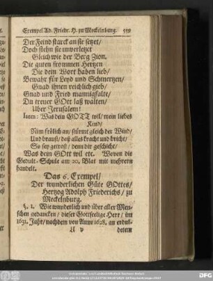 Das 6. Exempel/ Der wunderlichen Güte GOttes/ Hertzog Adolph Friederichs/ zu Mecklenburg.
