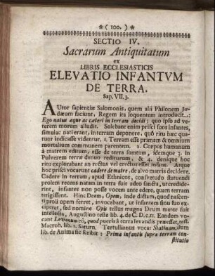 Sectio IV. Sacrarum Antiquitatum ex Libris Ecclesiasticis Elevatio Infantum De Terra.