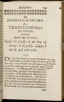 Disputatio Decima. de Traditionibus Et Votis.