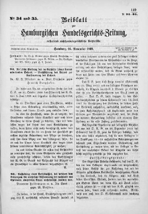 Beiblatt zur hamburgischen Handelsgerichts-Zeitung No. 34 u. 35. Hamburg, 21. November 1868.