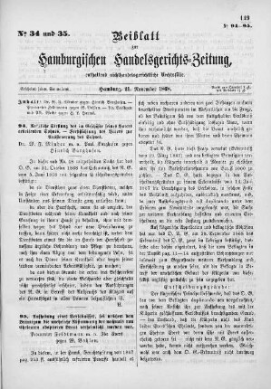 Beiblatt zur hamburgischen Handelsgerichts-Zeitung No. 34 u. 35. Hamburg, 21. November 1868.
