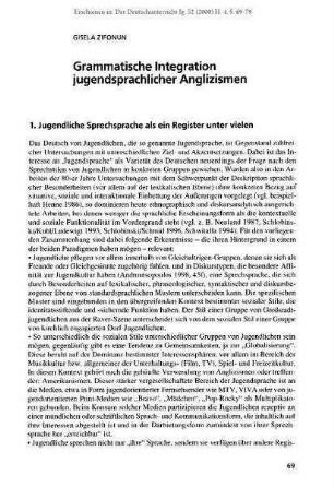 Grammatische Integration jugendsprachlicher Anglizismen