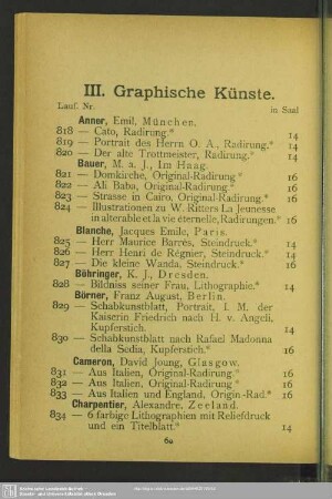 III. Graphische Künste