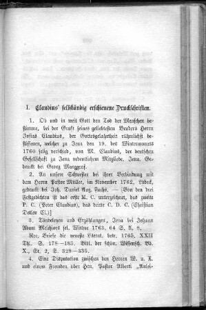 I. Claudius' selbstständig erschienene Druckschriften.