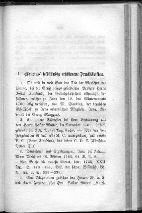I. Claudius' selbstständig erschienene Druckschriften.