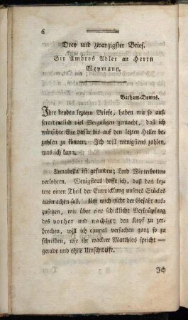 Drey und zwanzigster Brief. Sir Ambros Adler an Herrn Weymann.
