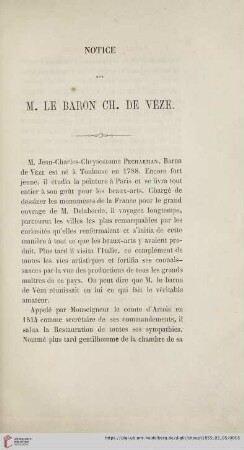 Notice sur M. le Baron Ch. de Veze