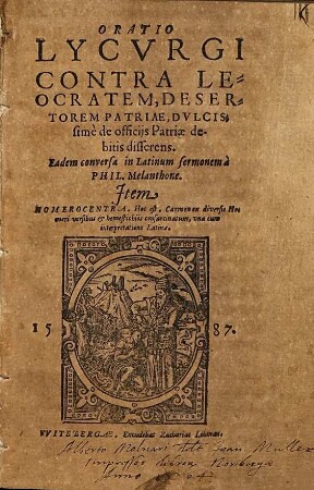 Oratio Lycurgi Contra Leocratem, Desertorem Patriae, Dulcissime de officijs Patriae debitis disserens