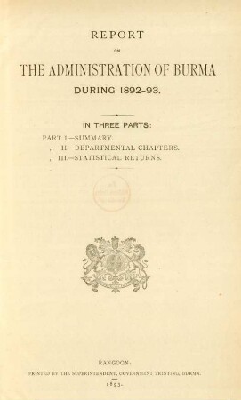1892/93: Report on the administration of Burma