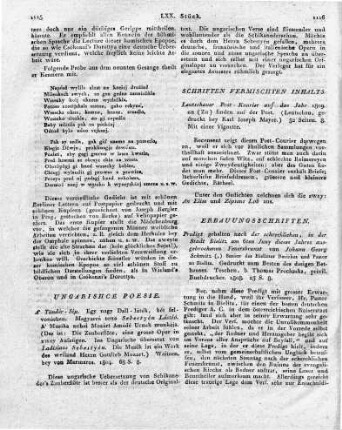 A' Tündér-Sip. Egy nagy Dall-Játék, két felvonásban. Magyarrá tette Sebestyén László. A' Musika nebai Mozárt Amádé Urnak munkája. (Das ist: Die Zauberflöte, eine grosse Oper in zwey Aufzügen. Ins Ungarische übersetzt von Ladislaus Sebestyén. Die Musik ist ein Werk des weiland Herrn Gottlieb Mozart.) Waitzen, bey von Marmaros. 1804. 68 S. 8.