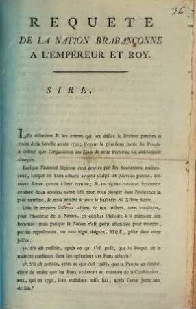 Requete De La Nation Brabançonne A L'Empereur Et Roy