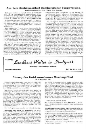 Aus dem Zentralausschuß Hamburgischer Bürgervereine.