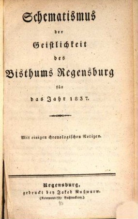 Schematismus des Bistums Regensburg. 1837