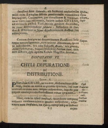 Disputatio VI. De Chyli Depuratione Ac Distributione.