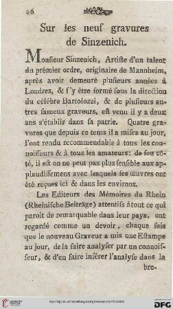Sur les neuf gravures de Sinzenich