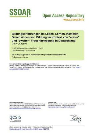 Bildungserfahrungen im Leben, Lernen, Kämpfen: Dimensionen von Bildung im Kontext von "erster" und "zweiter" Frauenbewegung in Deutschland