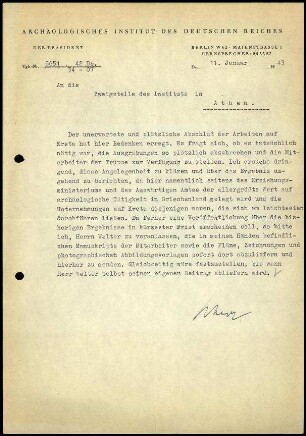 M. Schede an DAI Athen