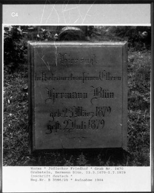 Grabstein des Hermann Blün (gestorben 1879.07.02)