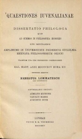Quaestiones Iuvenalianae : Diss. philol. Bonnens