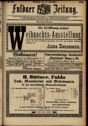 Dritte Ausgabe vom Samstag, den 16. November 1889.