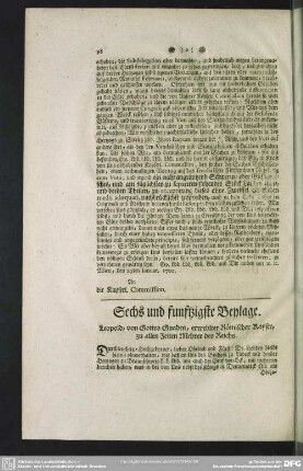 Sechs und funftzigste Beylage. Leopold, von Gottes Gnaden, erwehlter Römischer Kayser, zu allen Zeiten Mehrer des Reichs