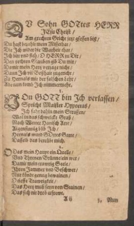 Von Gott bin Jch verlassen/ || Spricht Maister Hypocras/ ||