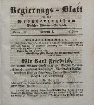Nr. 1 : 2. Januar 1841
