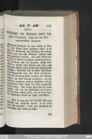 XXXV. Geschichte der Religion unter den zehen Stämmen. Ursprung der Samaritanischen Religion.