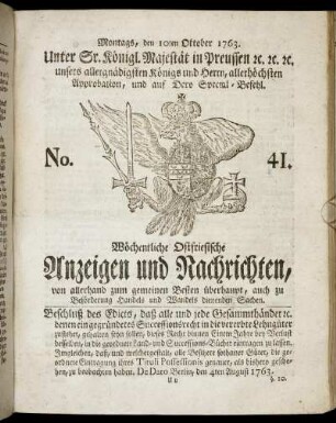 No. 41. Montags, den 10ten Oktober 1763.