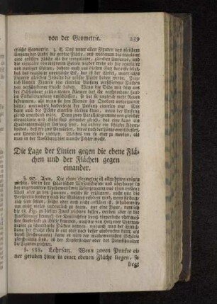 Die Lage der Linien gegen die ebene Flächen und der Flächen gegen einander.