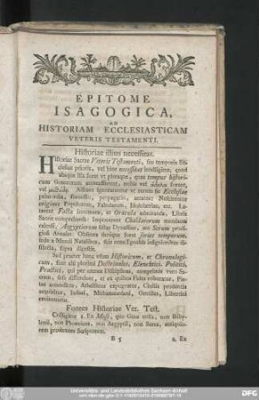 Epitome Isagogica, Ad Historiam Ecclesiasticam Veteris Testamenti.