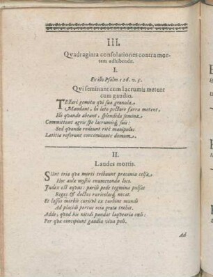 III. Qvadraginta consolationes contra mortem adhibendæ.