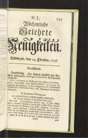 N. L. Tübingen, den 14. Christm. 1736