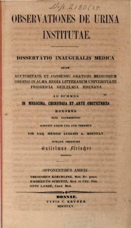 Observationes de urina institutae : Diss. inaug. med.
