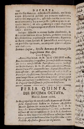 116-119, Feria Quinta. Die Decima Octava. Anno 1666