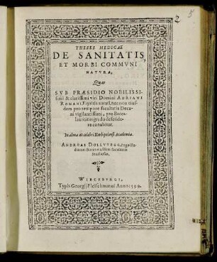 Theses Medicæ De Sanitatis Et Morbi Communi Natura [...]