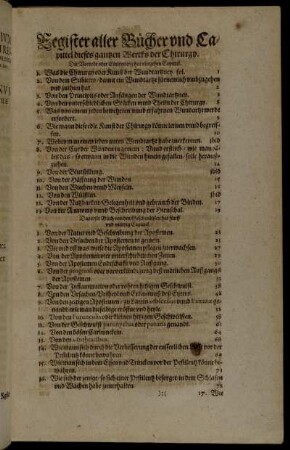 Register aller Bücher und Capittel dieses gantzen Wercks der Chirurgy.