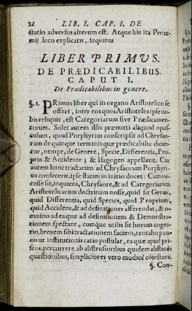 Liber Primus De Prædicabilibus.