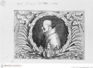 Serie von Papstbildnissen in florealer Rahmung, Gregor XV., Papst, Porträt
