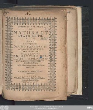 Disputatio Politica De Natura Et Statu Reipublicae