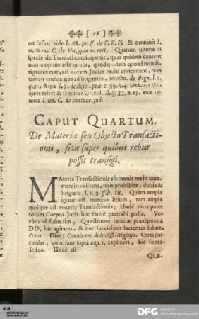 Caput Tertium. De Materia seu Objecto Transactionis, sive super quibus rebus possit transigi.