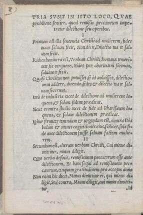 Tria Svnt In Isto Loco, Qvae prohibent seruire, quod remißio peccatorum impetretur dilectione seu operibus.