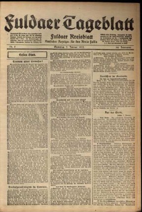 Erste Ausgabe vom Samstag, den 07. Januar 1922.