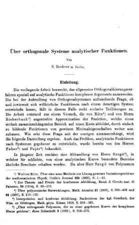 Über orthogonale Systeme analytischer Funktionen.