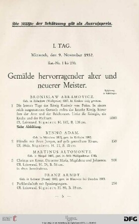 Gemälde hervorragender alter und neuerer Meister (Nr. 1-106)