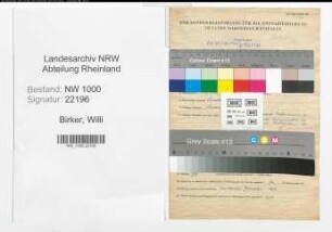 Entnazifizierung Willi Birker, geb. 18.07.1903 (Hilfsarbeiter)